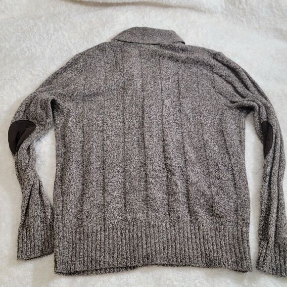 Jos A Bank Wool Blend V-neck Shawl Collar Grandpa Cardigan Suede Elbow Patches L - Picture 2 of 16